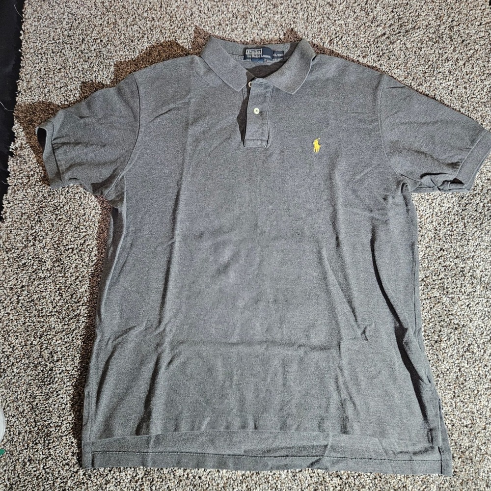 Polo Ralph Lauren Mens XL Gray Short Sleeve Pique Polo Shirt Yellow Pony Logo